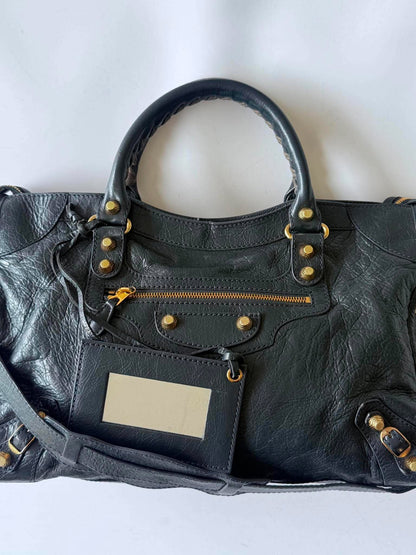 Balenciaga Dark Gray Giant 12 Gold Hardware City Bag