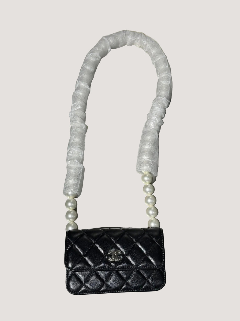 Chanel Black Quilted Maxi Pearls Wallet on Chain Bag