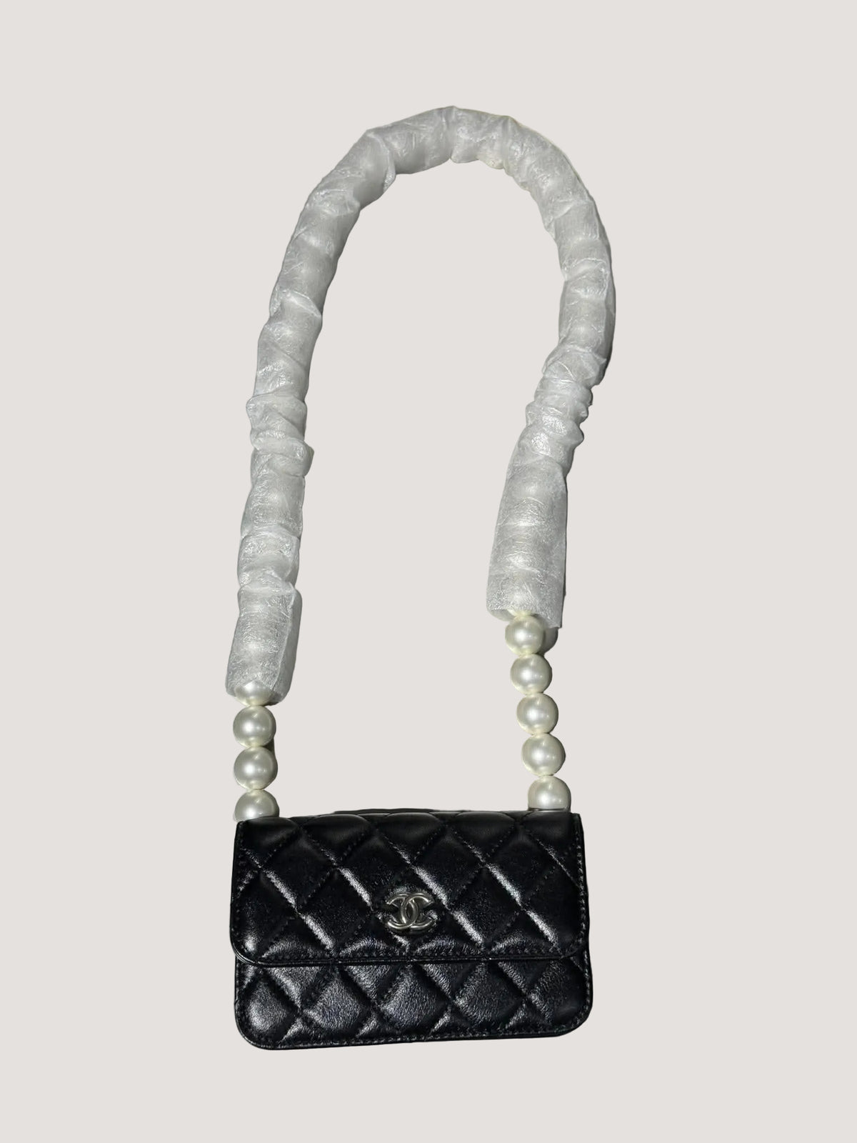 Chanel Black Quilted Maxi Pearls Wallet on Chain Bag