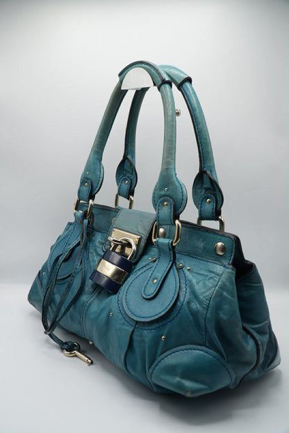 Chloé Paddington Blue Cadena Padlock & Key Boston Satchel