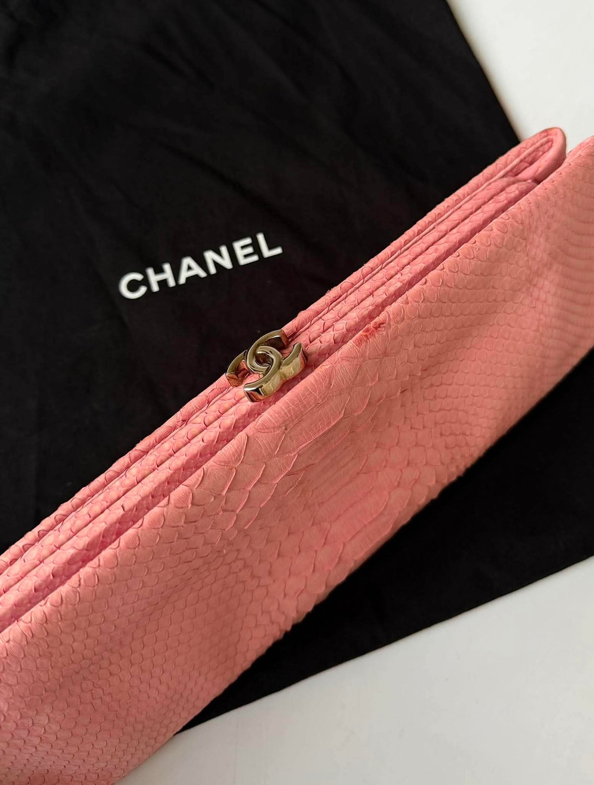 Chanel Pink Python Skin Clutch