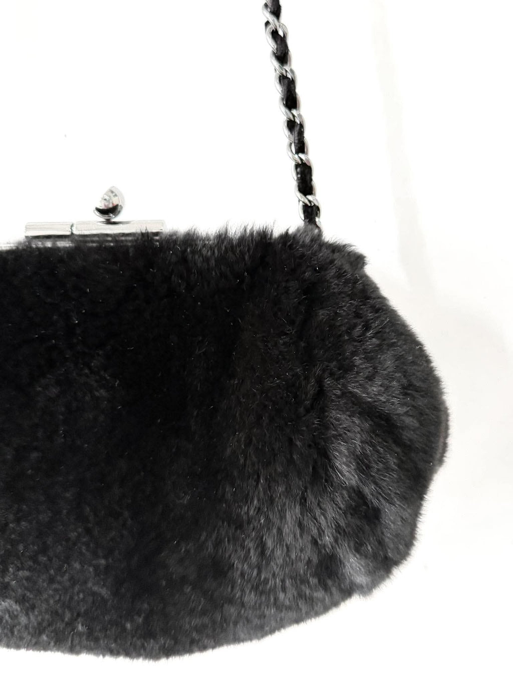 Chanel by Karl Lagerfeld Black Fur Frame Chain Bag