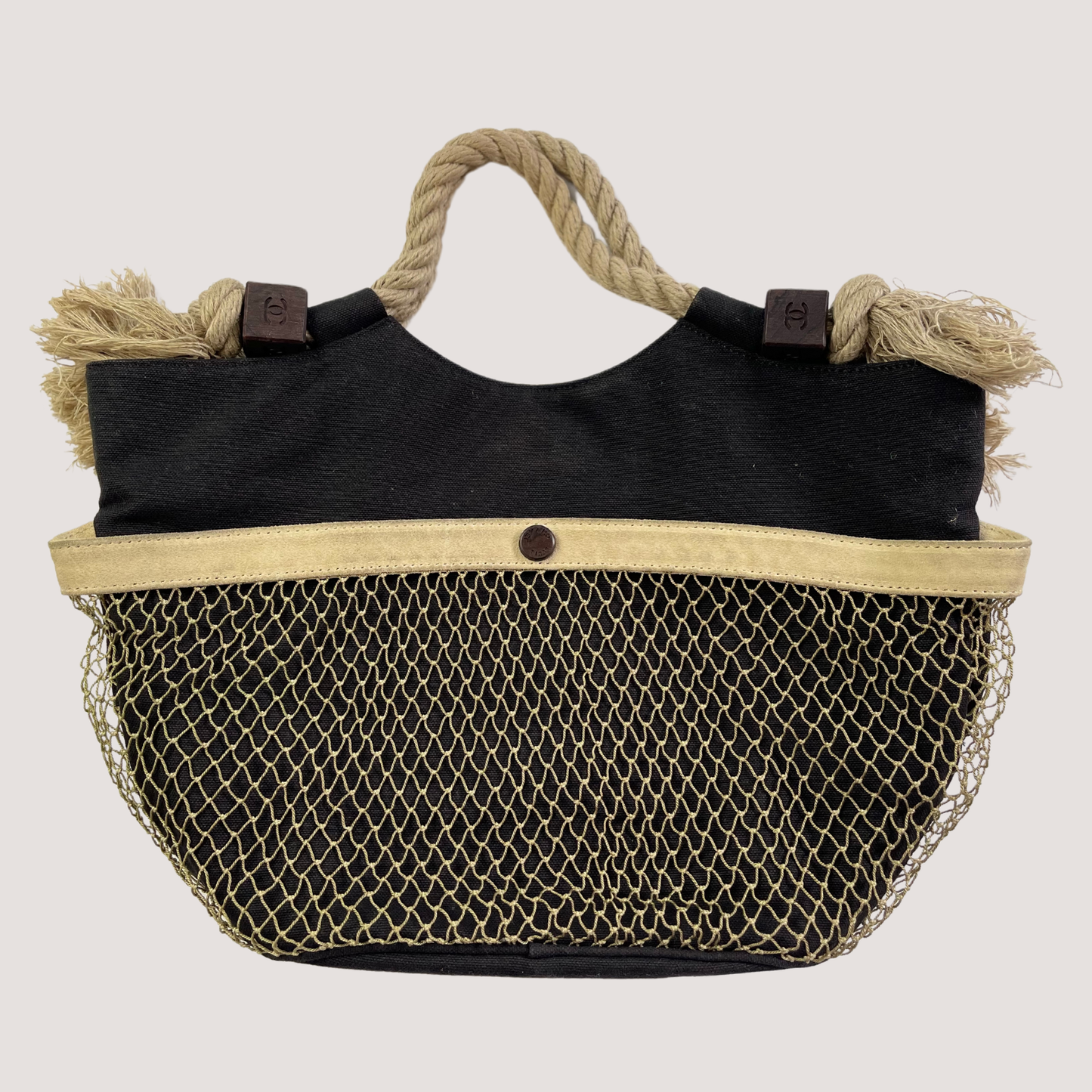 1990 Chanel Spring/Summer Canvas Bag with Coloured Leather Camellia Applique