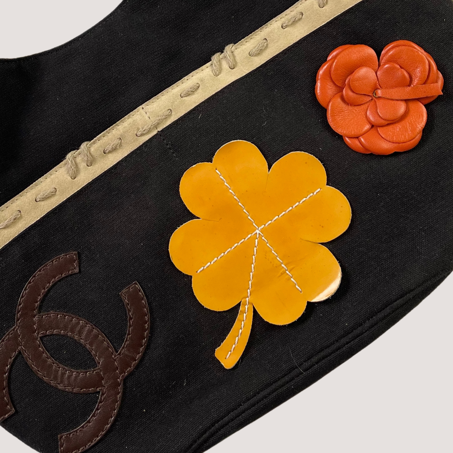 1990 Chanel Spring/Summer Canvas Bag with Coloured Leather Camellia Applique