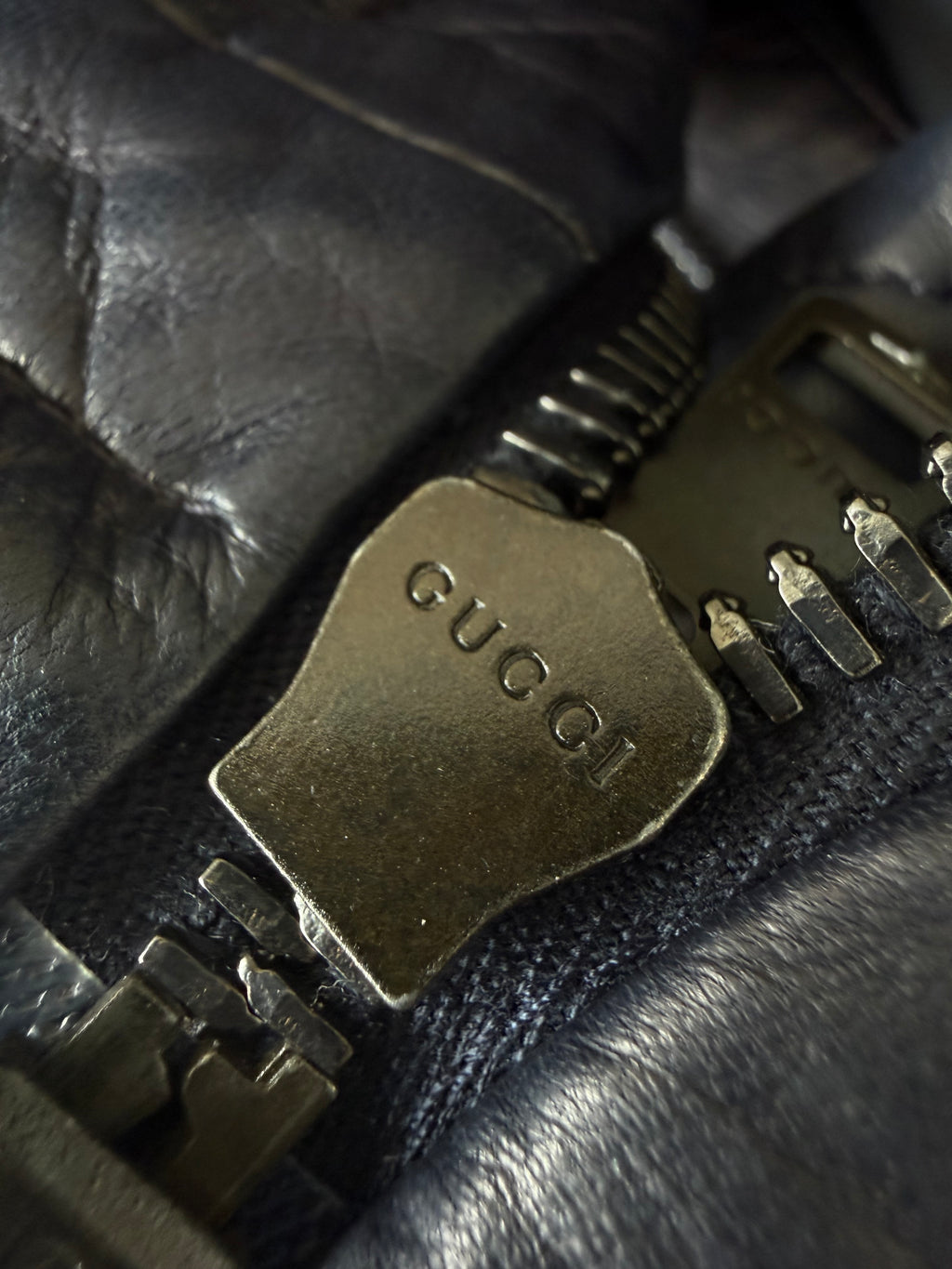 Gucci Men's Nylon-Switching Biker Leather Jacket
