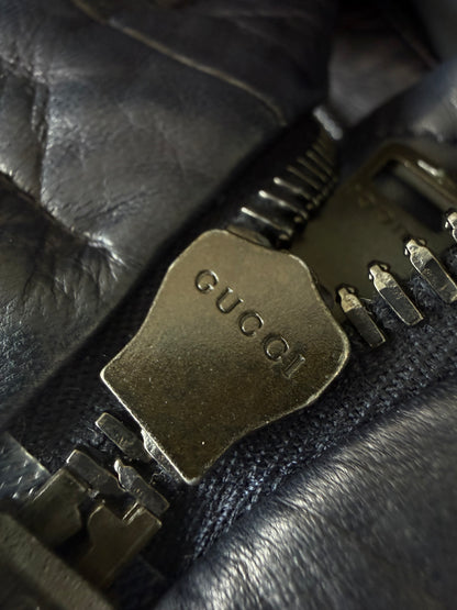 Gucci Men's Nylon-Switching Biker Leather Jacket