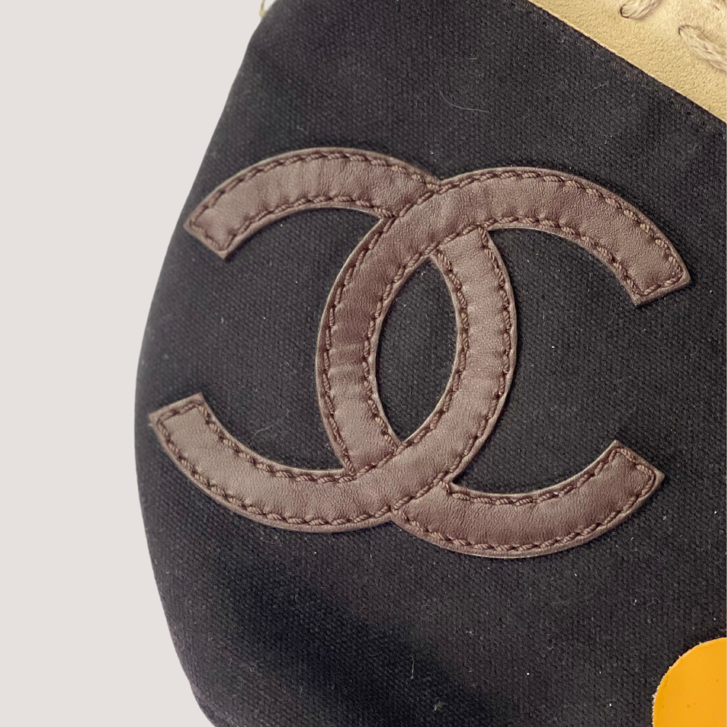 1990 Chanel Spring/Summer Canvas Bag with Coloured Leather Camellia Applique