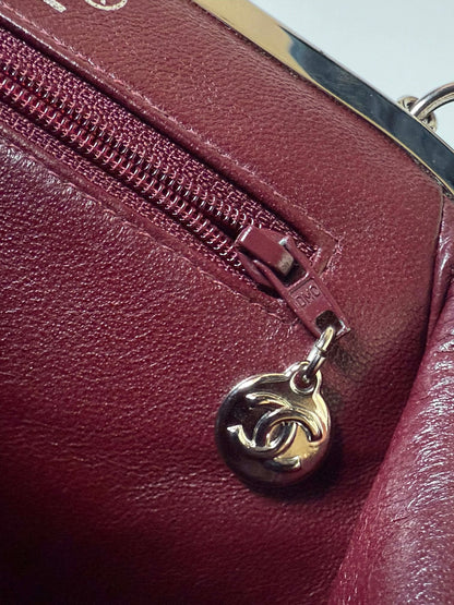 Vintage Chanel Black CC Quilted Kiss Lock Frame Bag