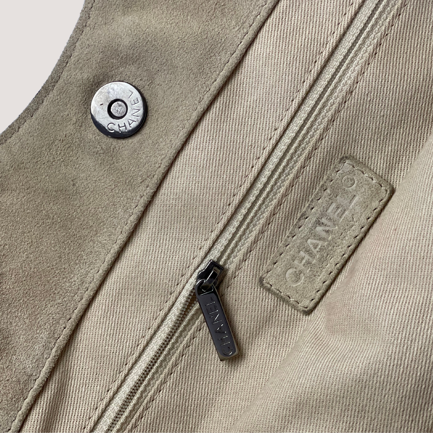 1990 Chanel Spring/Summer Canvas Bag with Coloured Leather Camellia Applique