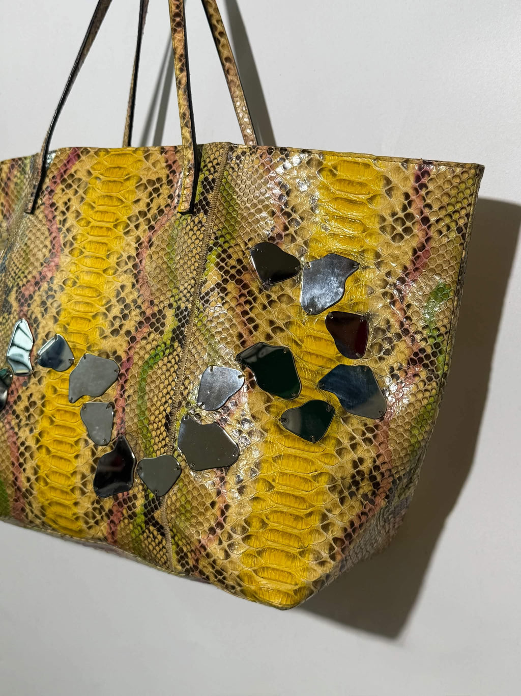 Vintage Fendi Python Embellished Mirror Tote Bag