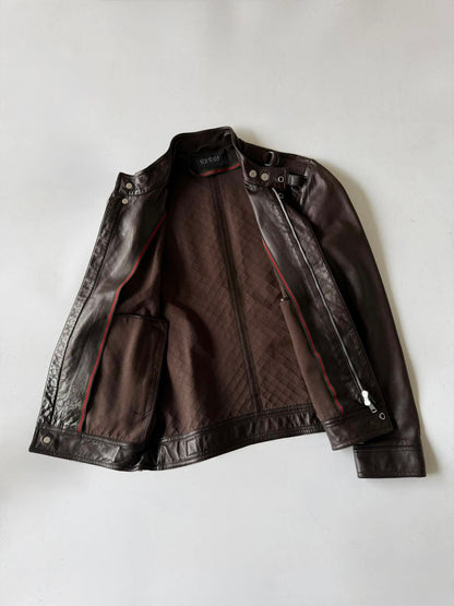 2000's GUCCI HOLLOW STAP IRON RING LEATHER JACKET