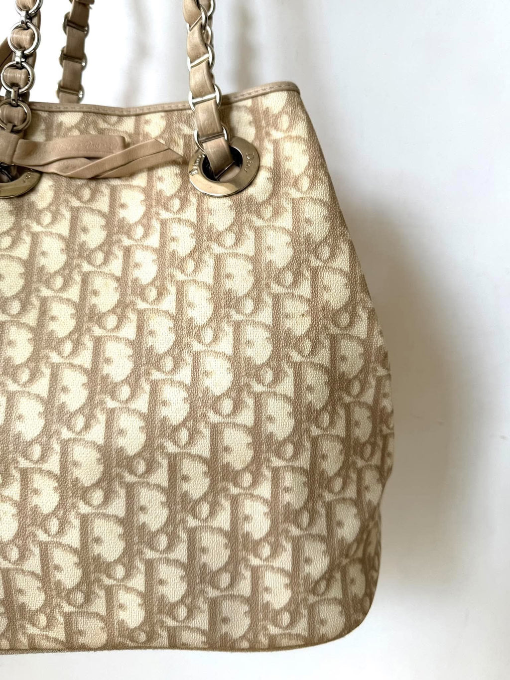 Vintage Christian Dior Trotter Canvas Romantique Chain Tote Bag