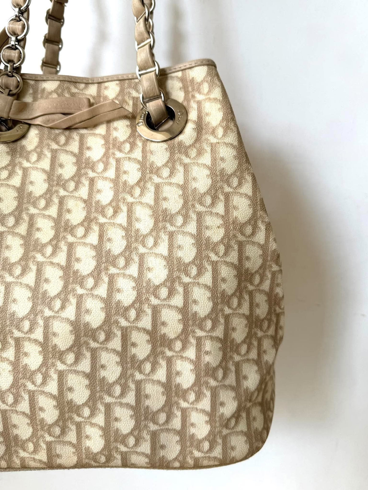 Vintage Christian Dior Trotter Canvas Romantique Chain Tote Bag