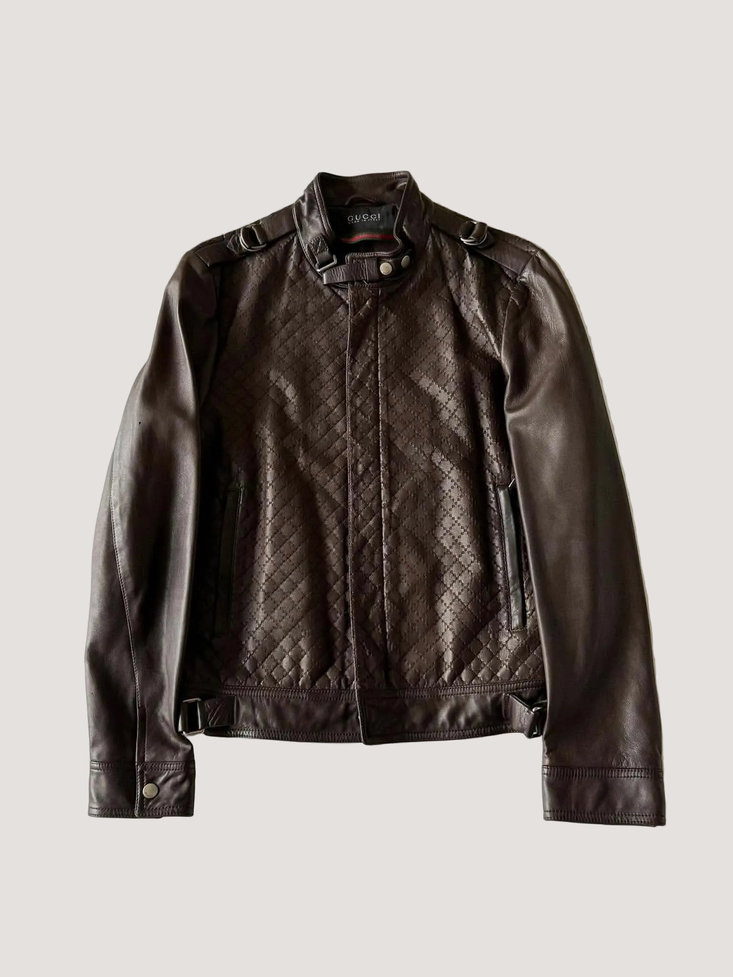 2000's GUCCI HOLLOW STAP IRON RING LEATHER JACKET
