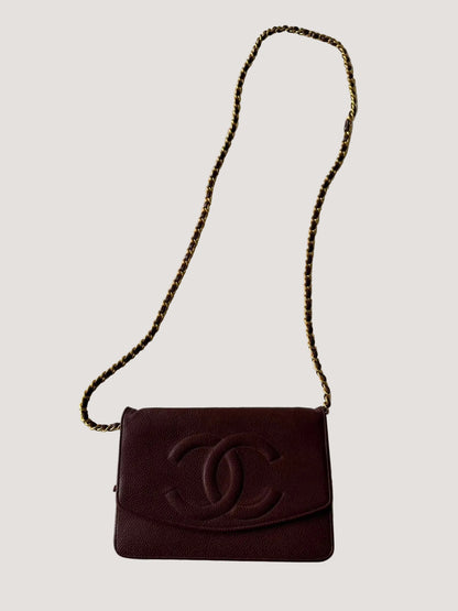 Vintage Chanel Burgundy Caviar Timeless CC Wallet on Chain