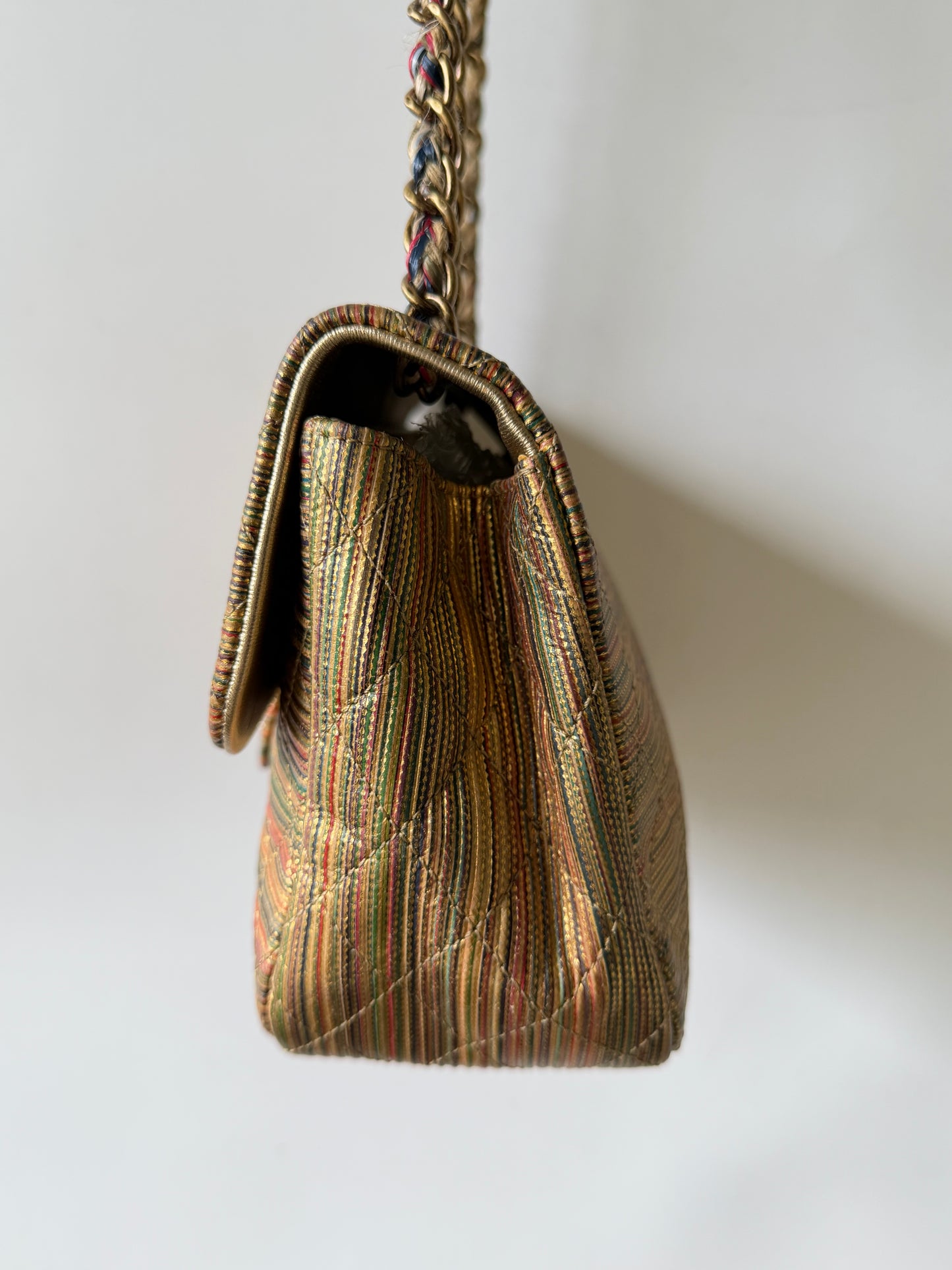Chanel Metallic Sheepskin Thin Striped Small Single Flap