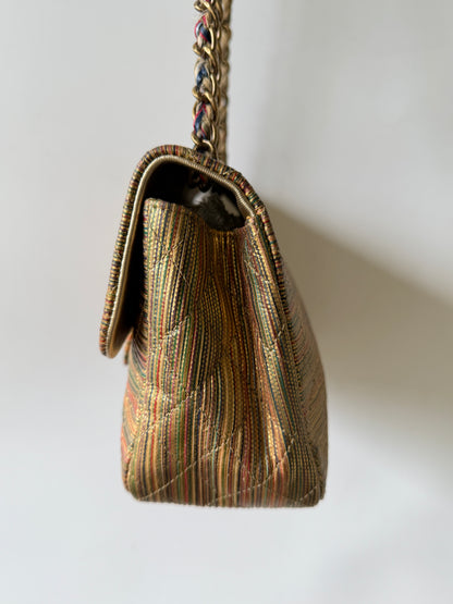 Chanel Metallic Sheepskin Thin Striped Small Single Flap