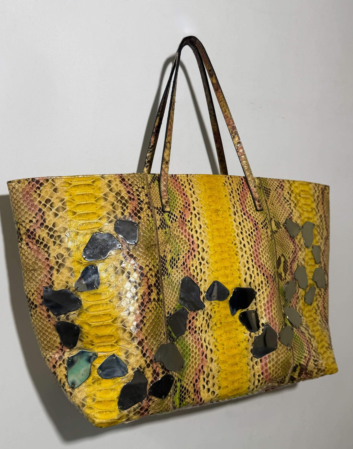 Vintage Fendi Python Embellished Mirror Tote Bag