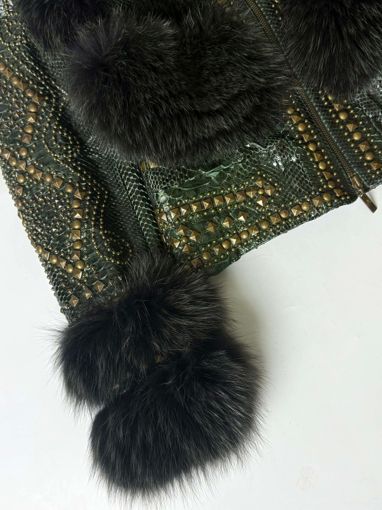 SS02 Roberto Cavalli Embellished Studded Python Leather Fur