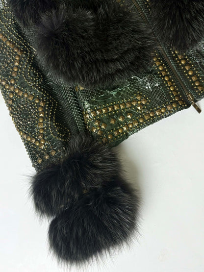 SS02 Roberto Cavalli Embellished Studded Python Leather Fur