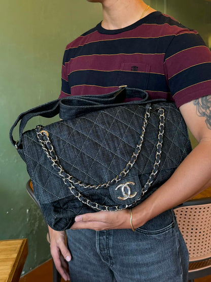 2010 Chanel Denim Quilted Stretch Spirit Messenger