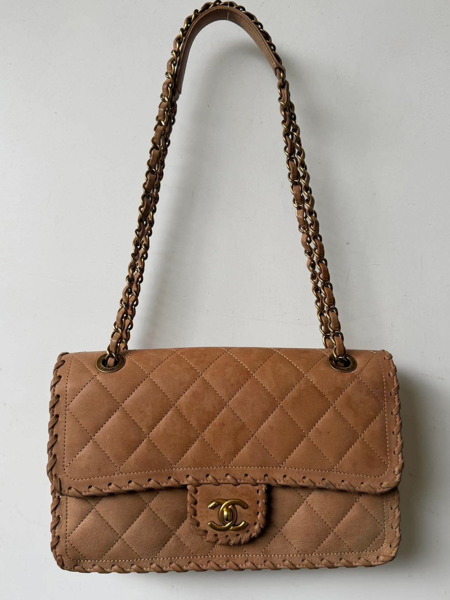 Chanel Brown Jumbo Quilted Iridescent Happy Stitch Flap