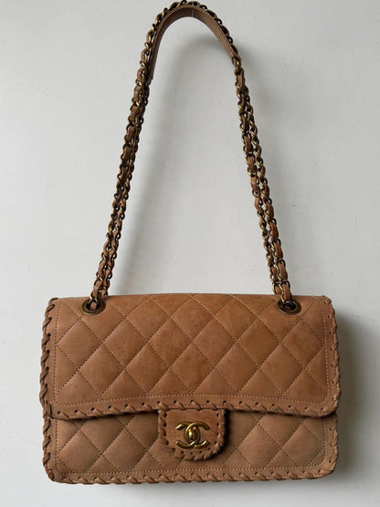 Chanel Brown Jumbo Quilted Iridescent Happy Stitch Flap