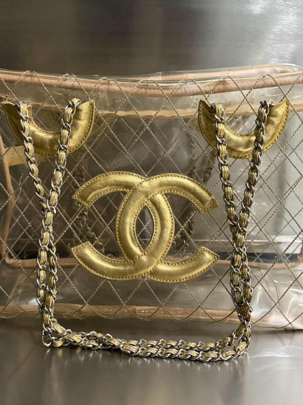 Chanel 1991 VIntage Timeless Naked Clear Transparent Tote