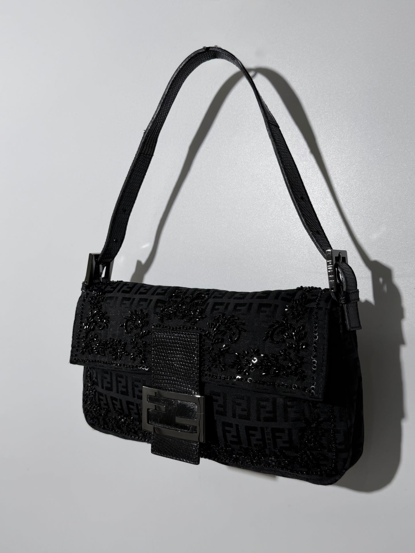 F/W1999 Fendi Zucca & Lizard Embossed Baguette Bag