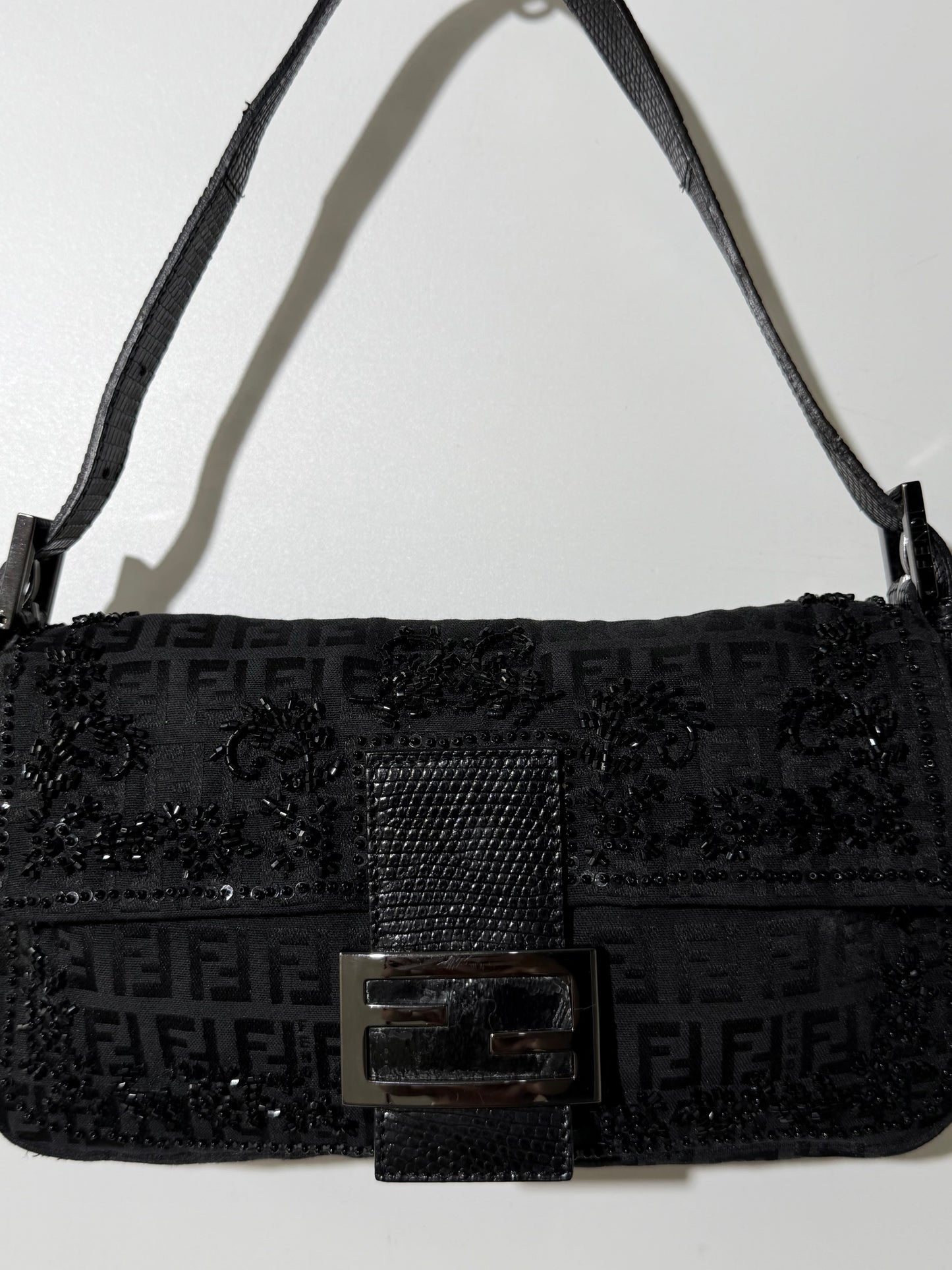 F/W1999 Fendi Zucca & Lizard Embossed Baguette Bag