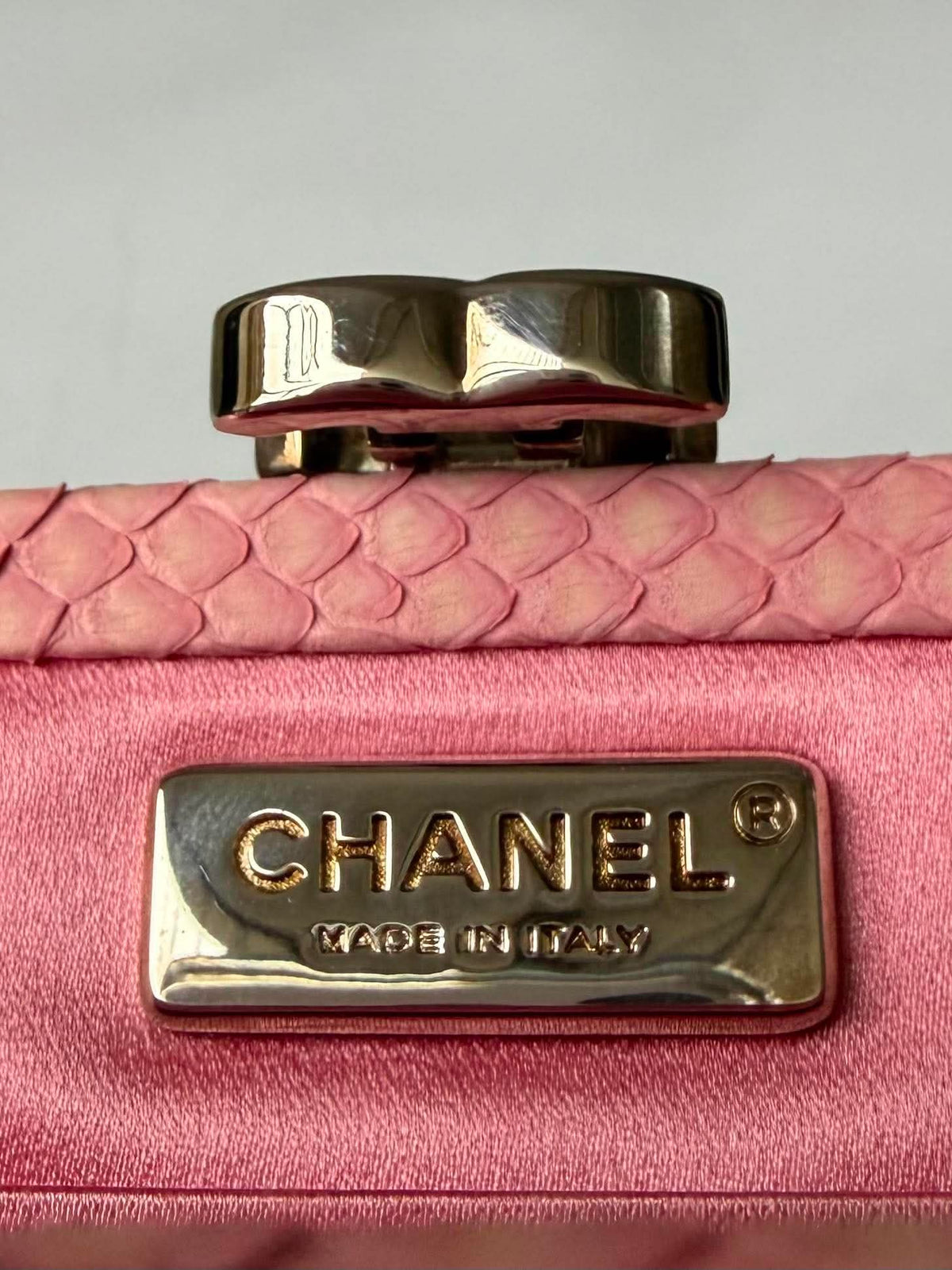 Chanel Pink Python Skin Clutch