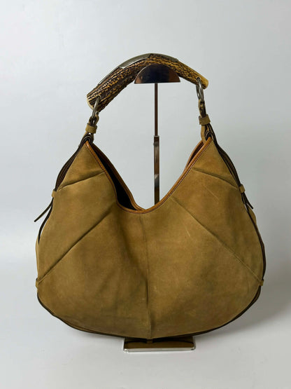 Yves Saint Laurent Taupe Suede Mombasa Hobo Bag
