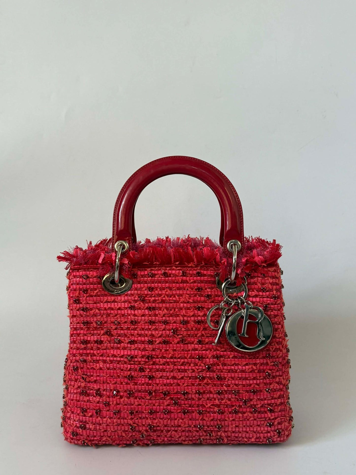 Christian Dior 2012 Tweed Fringe Rhinestone Lady Dior Bag
