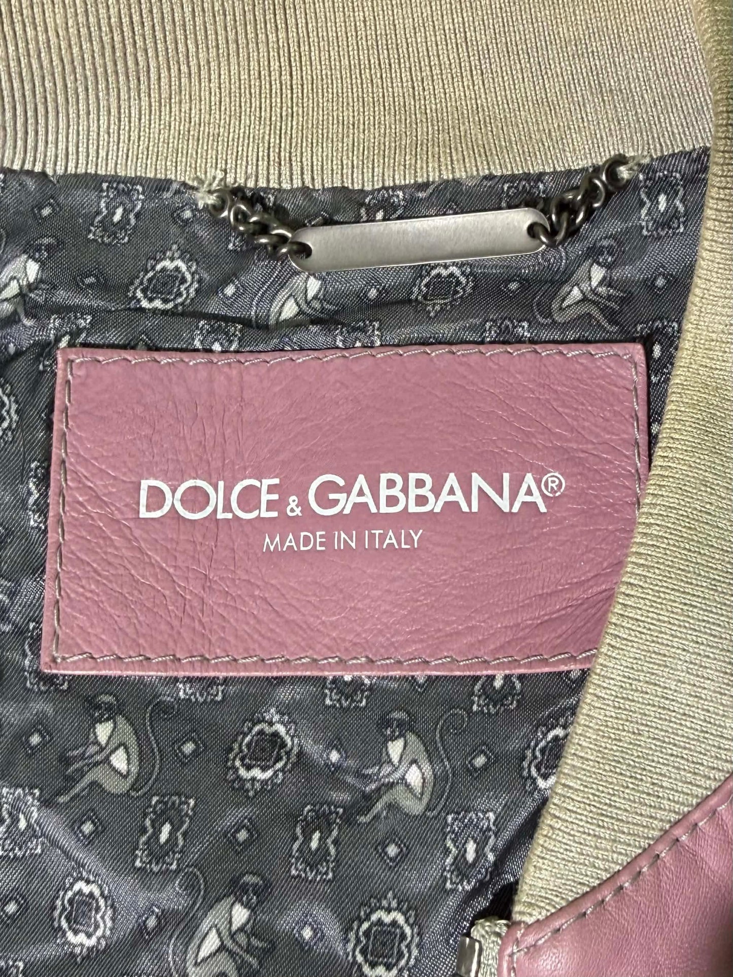Dolce & Gabbana Dusty Pink Creased Leather Bomber Jacket