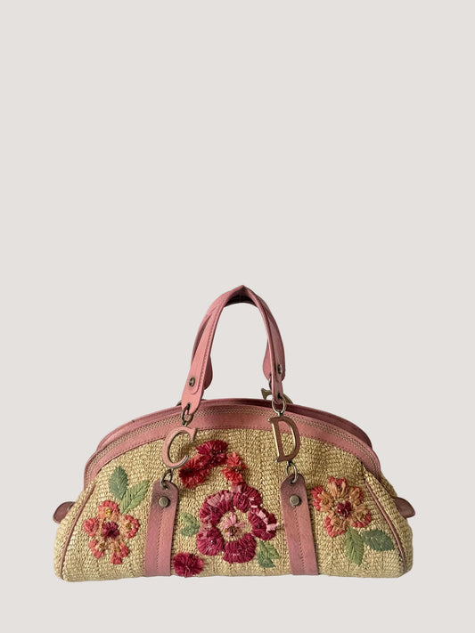 Christian Dior by John Galliano Floral Straw Raffia Handbag