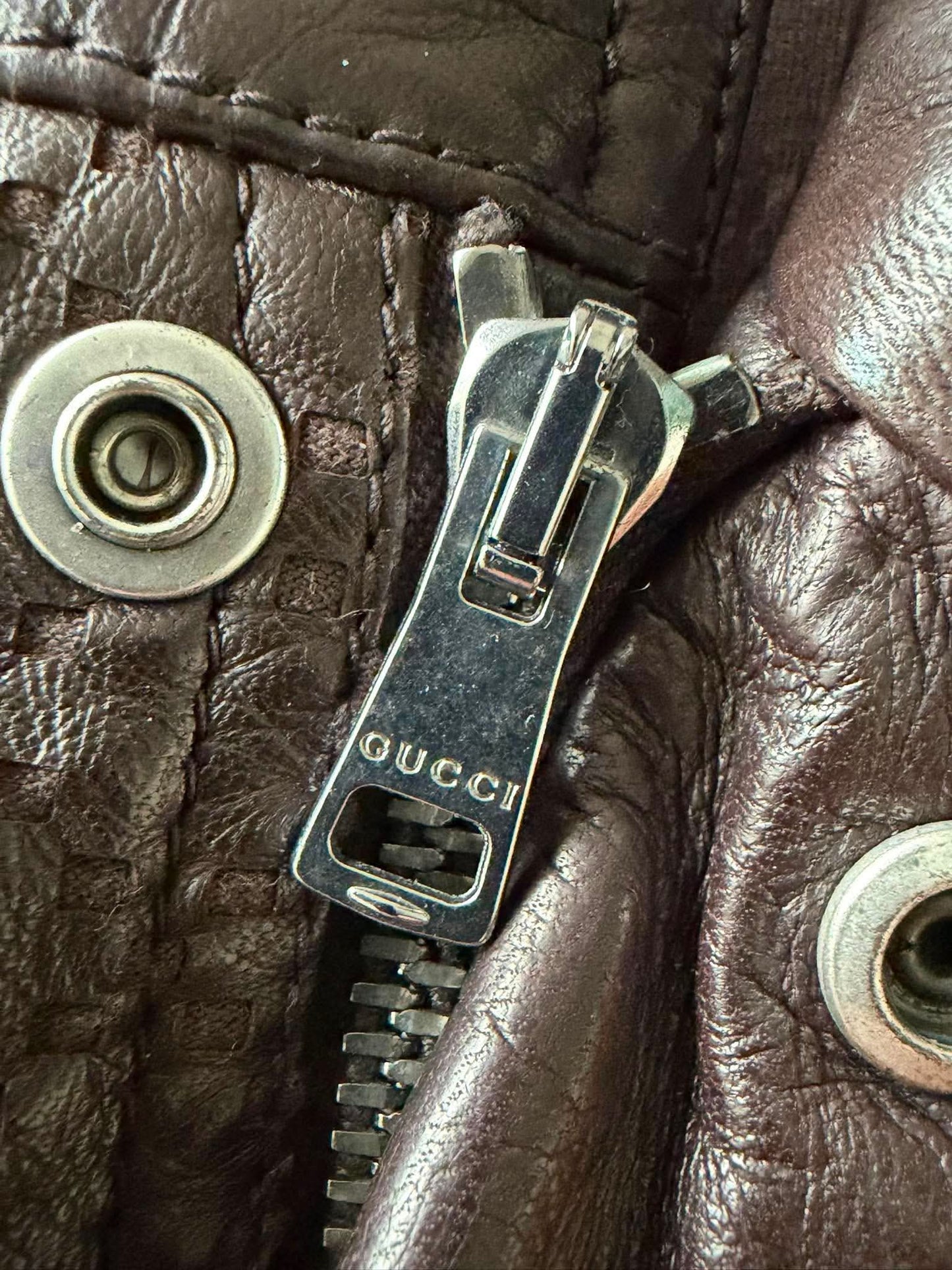 2000's GUCCI HOLLOW STAP IRON RING LEATHER JACKET