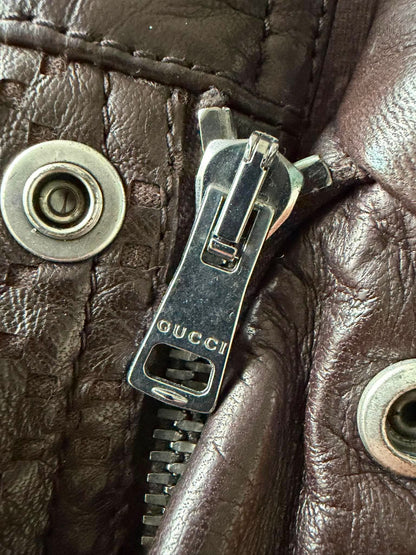 2000's GUCCI HOLLOW STAP IRON RING LEATHER JACKET