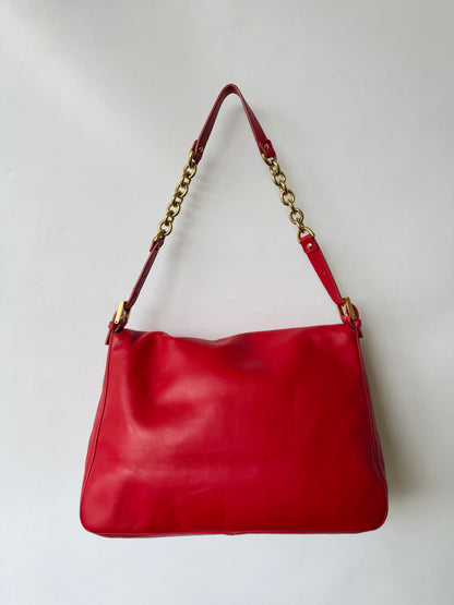 Fendi Red Baguette Mamma Snakeskin FF Logo Clasp