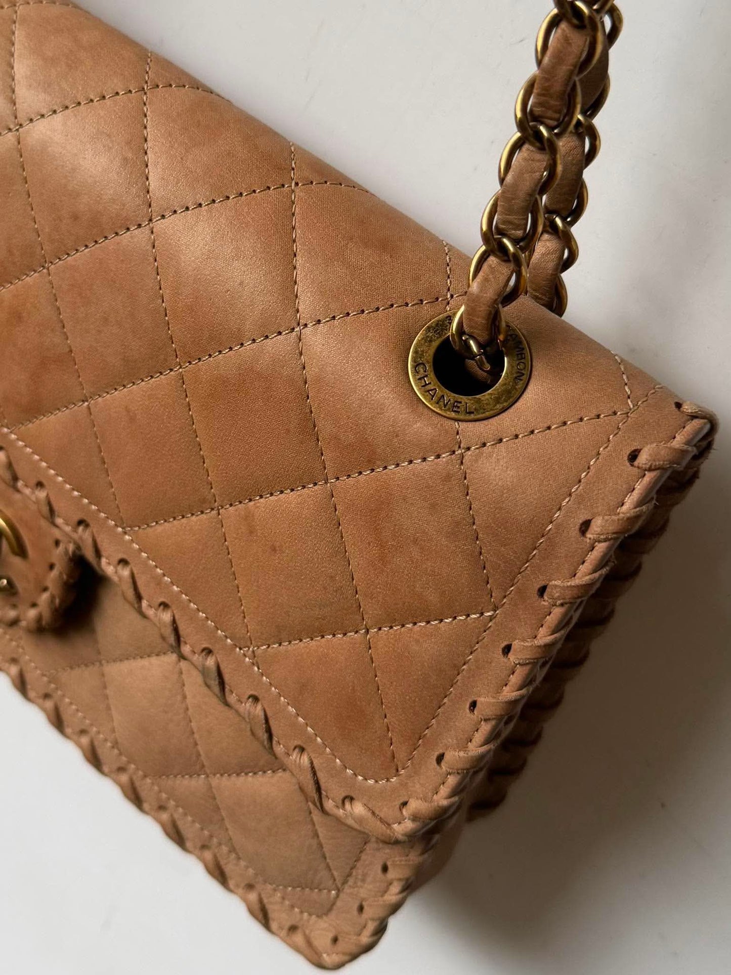 Chanel Brown Jumbo Quilted Iridescent Happy Stitch Flap