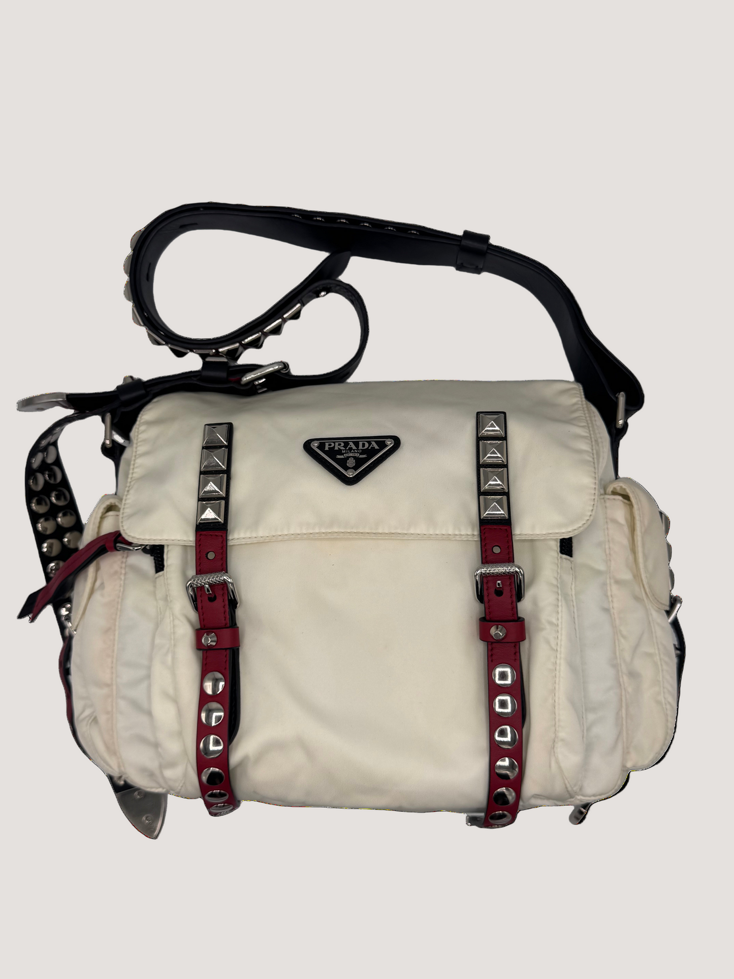 Prada 2018 New Vela Studded Messenger Bag