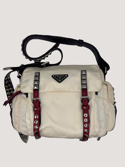 Prada 2018 New Vela Studded Messenger Bag