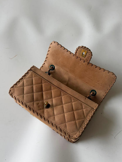 Chanel Brown Jumbo Quilted Iridescent Happy Stitch Flap