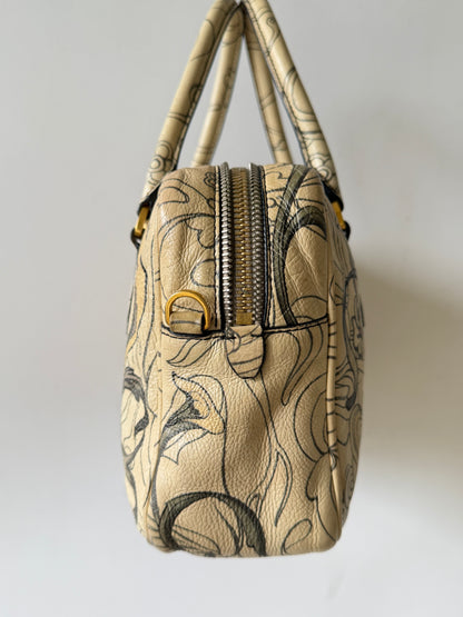 Prada x James Jean Glace Calf Rabbit Print Bauletto Opaline