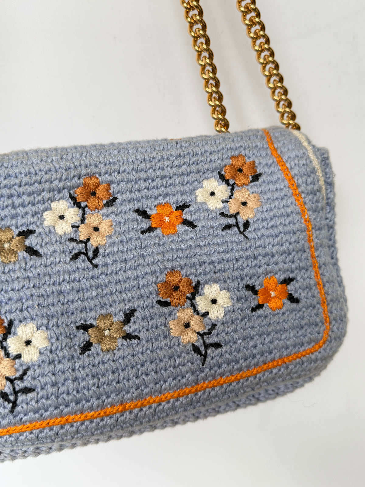 Fendi 2021 Light Blue Wool Knit Floral Baguette