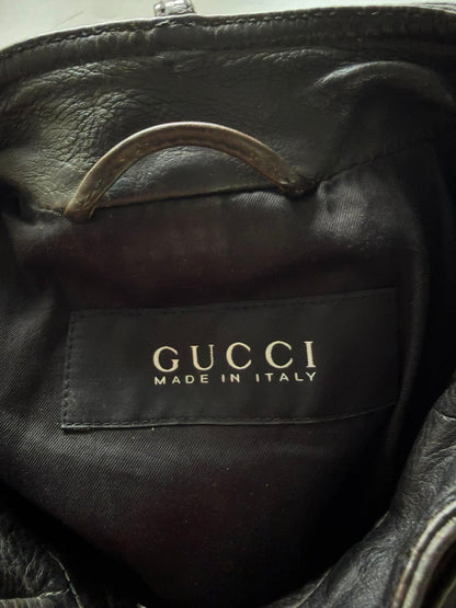 SS2011 GUCCI BROWN ERODED LEATHER PREMIUM JACKET