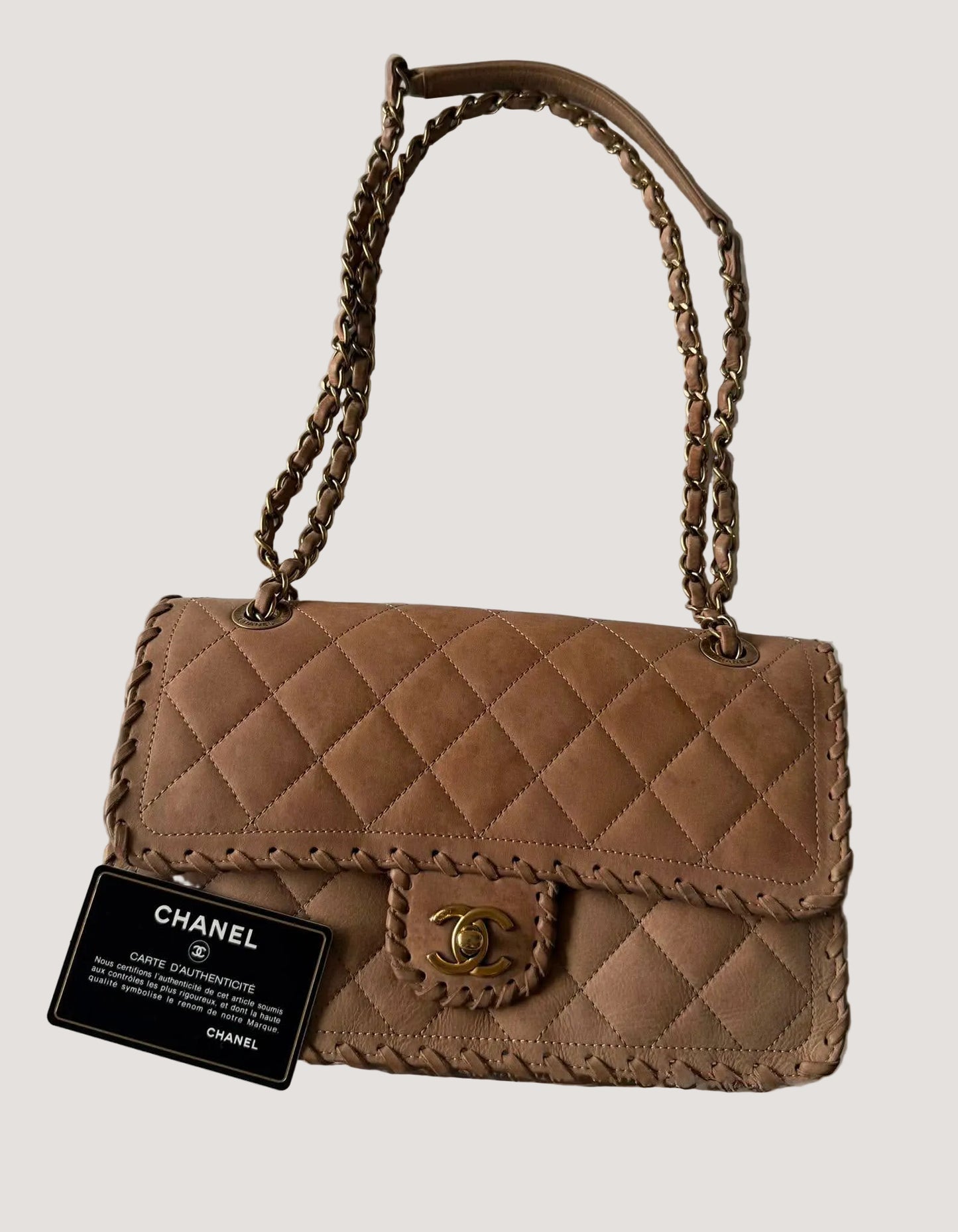 Chanel Brown Jumbo Quilted Iridescent Happy Stitch Flap