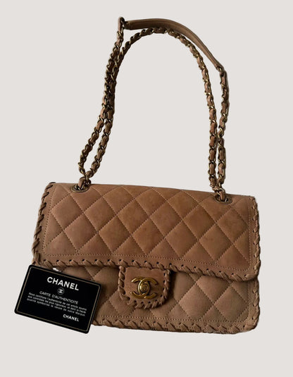 Chanel Brown Jumbo Quilted Iridescent Happy Stitch Flap