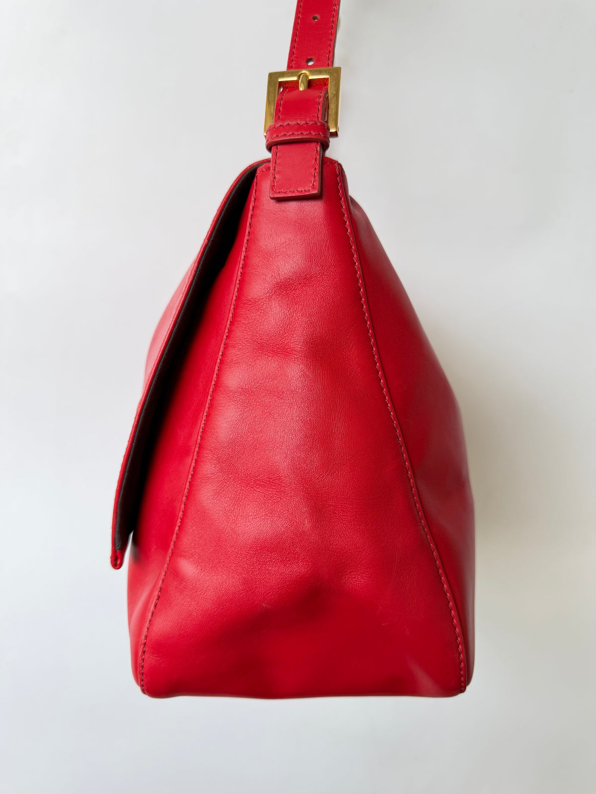 Fendi Red Baguette Mamma Snakeskin FF Logo Clasp