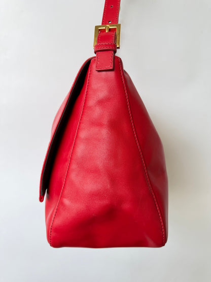 Fendi Red Baguette Mamma Snakeskin FF Logo Clasp
