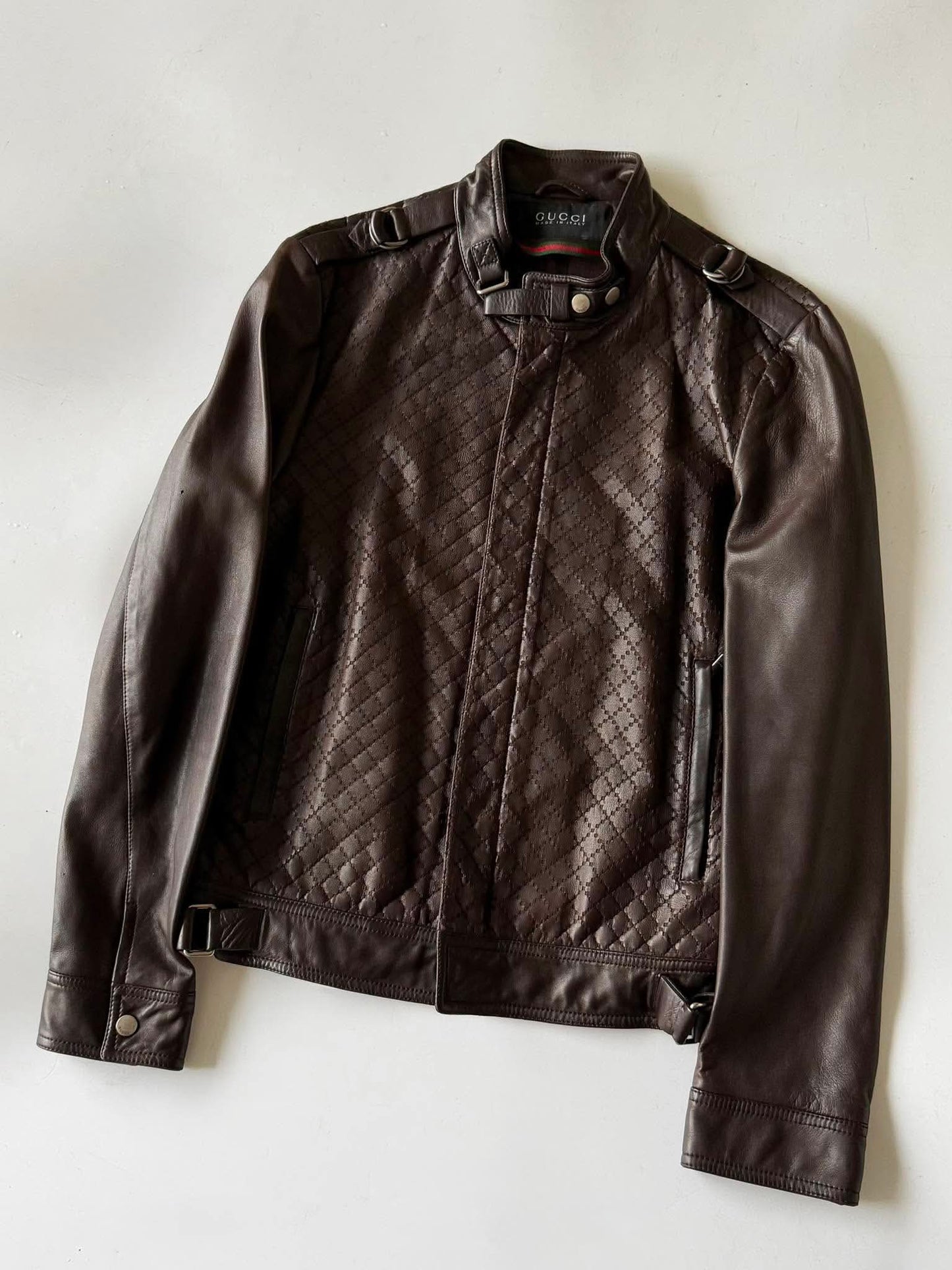 2000's GUCCI HOLLOW STAP IRON RING LEATHER JACKET